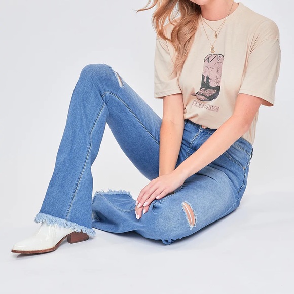 YMI High Rise Fray Hem Flare Jeans - Picture 5 of 6